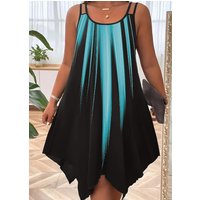 Plus-size women's fashionable bohemian style double strap gradient printed dress