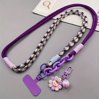 Fashion Universal Phone Lanyard Crossbody Braided Rope Shoulder Strap Neck Multi-Functional Anti-Loss Strap With Flower Pendant
