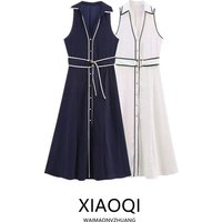 Summer 2025 Women's Long irt Dr Polka Dot Design High Waist A-Line Skirt Cotton Casual Single Button V-Ne Dr