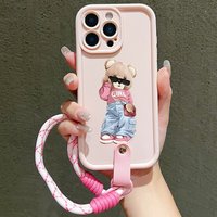 Cute Bear Pattern Hand Strap Lanyard Phone Case For iPhone 17 16 15 14 13 12 11 Pro Max Plus 17 Air XS X XR 16E Soft Cover