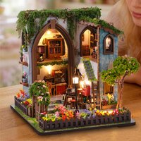 DIY Wooden Garden Pavilion Cottage Miniature Model Kits With Furniture Casa Dollhouse for Friends Birthday Gifts