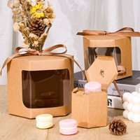 10 PCS Kraft Laser Cut Window Box, Cake Candy Box, Baking Packaging, Wedding Candy Gift Box