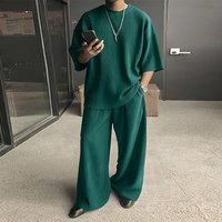 INCERUN Men Sets Solid Color Pleated Short Sleeve T Shirt & Pants Two Pieces Sets Streetwear Oversize 2026 Fashion Men's Suits