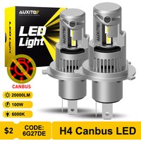 AUXITO 2x 9003 H4 LED Headlights High Low Beam Canbus Turbo H4 LED Head Lamp No Error 100W High Power 20000LM Super Bright White