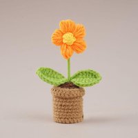 /KQM/Lovely Crochet SunFlowers Pot Handwoven Flowers Kintting Flower Pot Wedding Guest Gift Fake Plant Car Bookshelf Decor