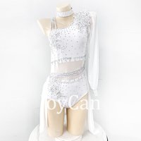JoyCan White Lyrical Dance Costumes Girls Women Stretchy Spandex Solo Duet Stage wear BD3518