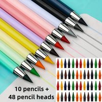 10PCS Pencils+48PCS Pencil Leads,Eternal Pencil Latest Version, Swap Color Pencils or HB Pencils, Ideal for Drawing and Writing.