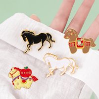 2025 Fashion Horse Pin Chinese Style Cartoon Running Black White Horses Animal Enamel Pins Backpack Brooches Gifts