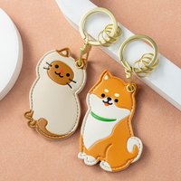 Cartoon Animal PU Leather Door Access Card Holder, Anti-Lost Protective Cover with Key Ring, Keychain for Small IC/ID Cards
