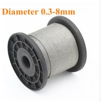 Diameter 0.3mm 0.5mm 1mm 1.2mm 1.5mm 2mm Steel Wire Rope Cable Clothesline Rustproof Stainless Steel 7*7mm