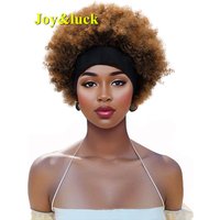Synthetic Headband Wig Afro Kinky Curly Brown Wigs For Women Black Turban Link Natural Short Curly Hair