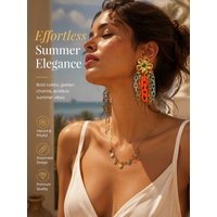 Handmade Flower stud Earring Bohemian Statement Tassel chain Earrings for Women Trendy Wedding Party Jewelry for summer vacation