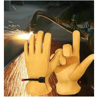 AliExpress NONE Cowhide Work Gloves Men's Leather Motorcycle Driver Cycling Outdoor Sports Racing Security Protection Safety Yellow Riding Glove