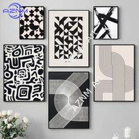 1PC ,Abstract Black and White Wall Art Poster Self-adhesive Art Waterproof Paper Sticker Coffee House Bar Room Wall Decor