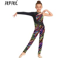 Kids Girls Shiny Rhinestone Gymnastics Leotard Figure Skating Acrobatics Performance Jumpsuit Printed Ballet Dance Unitards