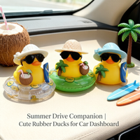 1Set New Summer Little Yellow Duck Coconut Hat Skateboard Car Dashboard Ornaments Cute Rubber Squeeze Duck Decoration