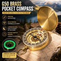50mm Brass Pocket Compass Luminous Navigation Tool Flip Cover Outdoor Hiking Camping Survival Direction Finder Travel Adventures