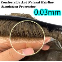 0.03mm Natural Hair Toupee Thin Skin Male Wig Human Hair Men Prosthesis V loop Very Natural Men Hair Replacement System Man Wig