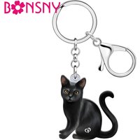 Bonsny Acrylic Cute Black Cat Key Rings Pet Animals Key Chains Keychains Car Charms Fashion Jewelry For Women Kids Friends Gifts