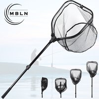 MBLN Compact Foldable & Telescopic Fishing Landing Net, 128cm Length, 40cm Deep, Coated Mesh for Easy Storage,fishing net