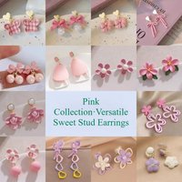 Pink Floral Earrings Adorable Children's Girls' Fashion Studs Sweet and Cute Summer Ear Accessories Ear Clips