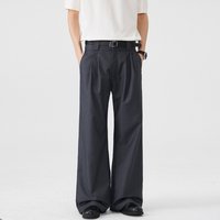 Minimalist Men's Double Waistband Wide Leg Suit Pants Dark Grey Pleated Casual Commute Premium Formal Trousers