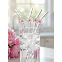 Pink Peach Blossom Curved Glass Straw,Reusable for Smoothies, Cocktails, Pool Parties, Beach. Cute Gift for Valentine’s, BFF.