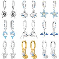 PANPOKI 925 Sterling Silver Fish Sea Turtles Marine Animals Drop Earrings Women Earrings Fashion Party Original Jewelry Gifts