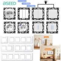 BSEED 1/2/3Gang 1/2/3Way Switch Modules E-Series 86mm Push Button Switch Part with Indicator Light DIY Combination Wall Sockets