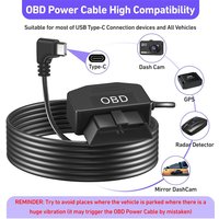 12-24V To 5V/3A OBD To Type C Charger Power Cable For Dash Camera Car DVR 24h Parking Car Accessories Battery Protection