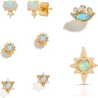 100% 925 Sterling Silver Fire Opal Gemstones Sun Star Eye Mini Small Stud Earring Multi Piercing Women Girl Jewelry