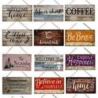 Vintage Welcome Wood Sign for Coffee Wooden Plaque Painting Happiness Hanging Plaque Door Wall Decor Home warm wooden plate