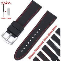Stitching Sports Black Silicone Watch Band 20mm 22mm 24mm Pin Clasp Rubber Strap for Men Waterproof Bracelet Universal Wristband