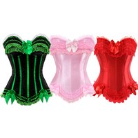 Women Plus Size Satin Overbust Corset Lace Up Corsets Bustiers Top Gothic Ladies Halloween Plus Size Red Pink Green korsett