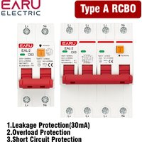 AC 2P 230V 4P 400V A Type RCBO RCCB MCB Electronic Residual Current Circuit Breaker Over Short Current 30mA Leakage Protection