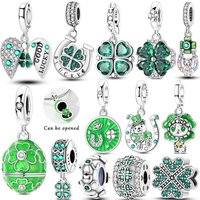 Lucky Clover Charms Bead 925 Sterling Silver Green Zircon Love Four-leaf Clover Pendant Fit Original Bracelet DIY Jewelry Gift