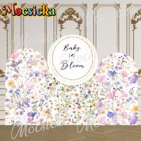 Mocsicka 2-Sided Arch Cover Baby in Bloom Flowers Backdrop Baby Shower Arch Wall Children 1st Birthday Party Prom Studio Props