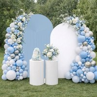 VIKAMA Smog Blue Vertical Stripe Arched Backdrop, Double-Sided Print for Birthday and Wedding Party Decorations