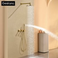 Minimalist Brown Brass Wall Mounted rainfall Bathroom Shower System Double Handle Hot Cold Mixer Tap Adjustable Water Flo