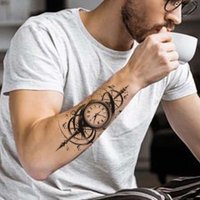Long-lasting waterproof temporary tattoo stickers simulated non-reflective time pendulum clock pattern arm fake tattoo