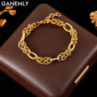 EILIECK 316L Stainless Steel Gold Color Bangles Bracelets For Women Trendy Punk Waterproof Wrist Chain Jewelry Holiday Gift