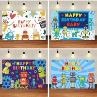 Cartoon Robot Theme Background Children Birthday Party Banner Decoration Supplies Baby Party Vinyl Photo Shoot Props Boys Gifts