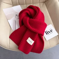 Male Female Student Child Autumn Winter Short Scarf Knitted Yarn New Year Celebration Pure Wine Red Scarf