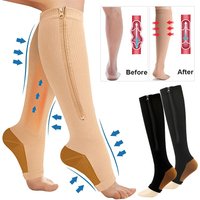 1 Pairs Zipper Compression Socks for Women Men 15-20 mmHg Closed Toe Knee High Support Sock