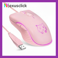 Cute Pink Cat Wired USB Gaming Optical Mouse,Ergonomic Design Computer Mice,2400DPI Adjustable,6 Buttons Kawaii PC Laptop Mouse