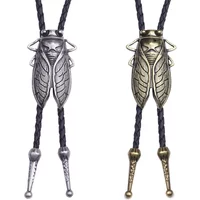 Fashion Metal Cicada Retro Bolo Tie for Men Necklace Pendant Leather Rope Necktie Shirt Collar Bowtie Accessories Cowboy Jewelry