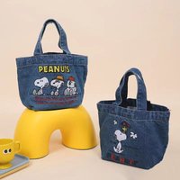 New Snoopy Denim Handbag Cartoon Cute Lunch Bag Denim Small Bag Bento Bag Handheld Small Versatile Bag