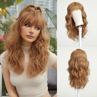 Strawberry Blonde Long Wavy Wig with Bangs for Women Natural Synthetic Hair H...