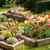 1Pc Iron Garden Decorative Stake, Rustic Style, Bird Garden Sign, Metal Floral Yard Decoration, Metal Bird Sculpture, Garden Art
