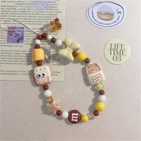 Korean Cute 3D Cookie Bear Bow Beaded Phone Chain Charm Lanyard For iPhone 15 Samsung Universal Accessories Girl Jewelry Pendant